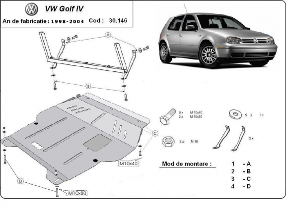 Steel sump guard for golf mk4