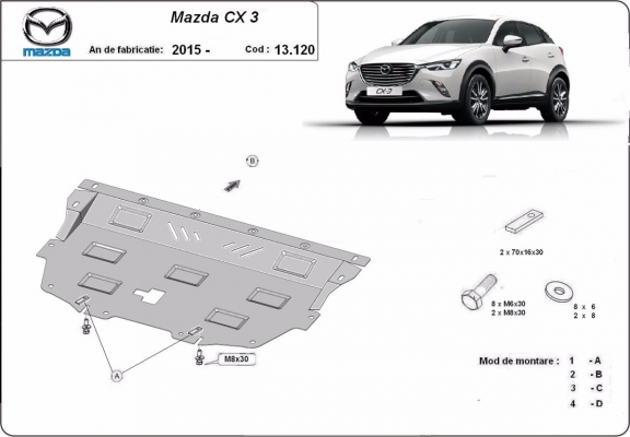 Steel sump guard for Mazda CX3