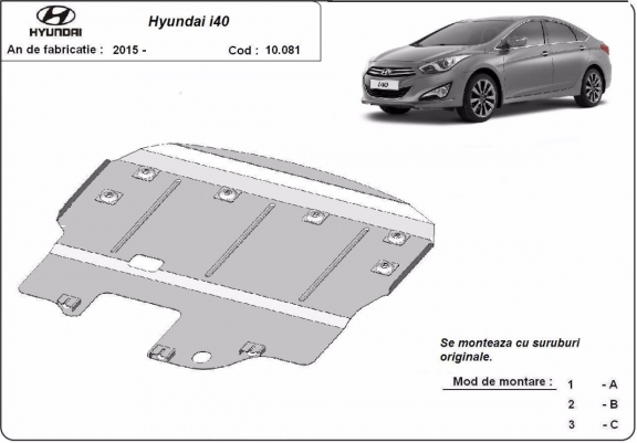 Steel sump guard for the protection of the engine and the gearbox for Hyundai i40