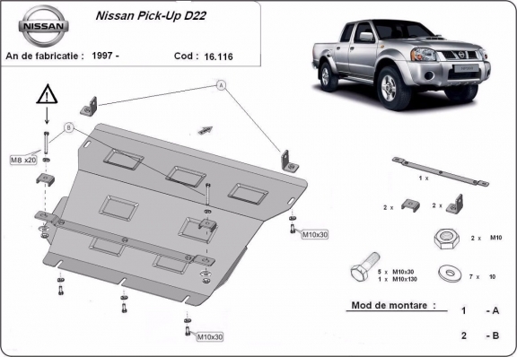 Steel sump guard for the protection of the engine and the radiator for Nissan Pick Up