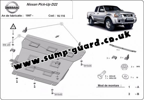 Steel sump guard for the protection of the engine and the radiator for Nissan Pick Up