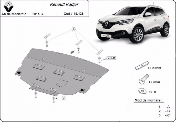 Steel sump guard for Renault Kadjar