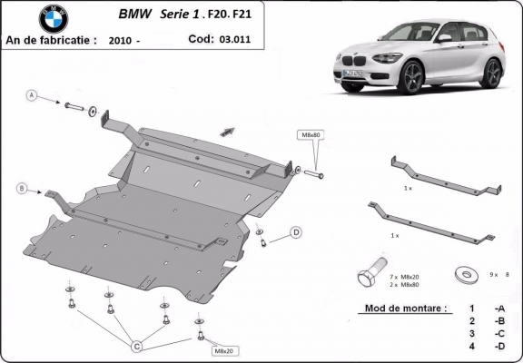 Steel sump guard for BMW Seria 1 F20/F21