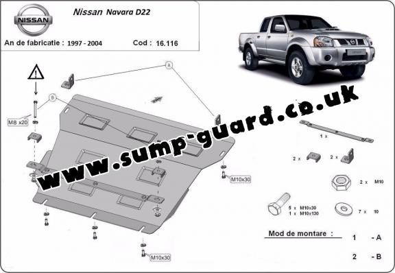 Steel sump guard for the protection of the engine and the radiator for Nissan Navara D22