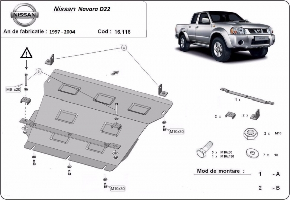Steel sump guard for the protection of the engine and the radiator for Nissan Navara D22