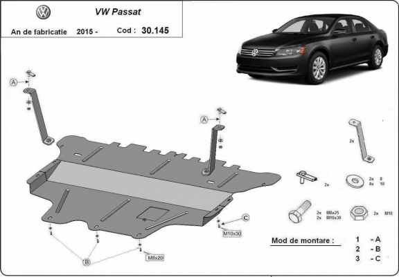 Steel sump guard for VW Passat B8 - manual gearbox