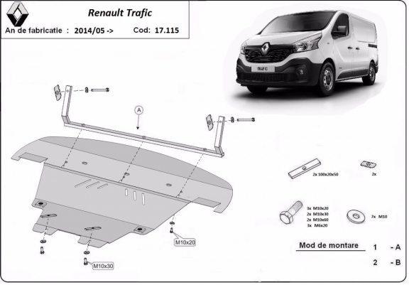 Steel sump guard for Renault Trafic 3 