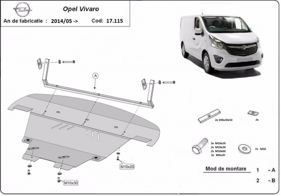 Steel sump guard for Vauxhall Vivaro B 