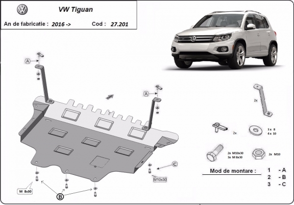 Steel sump guard for VW Tiguan