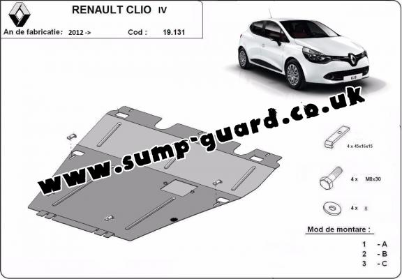 Steel sump guard for the protection of the engine and the gearbox for Renault Clio 4