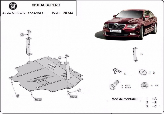 Steel sump guard for Skoda Superb
