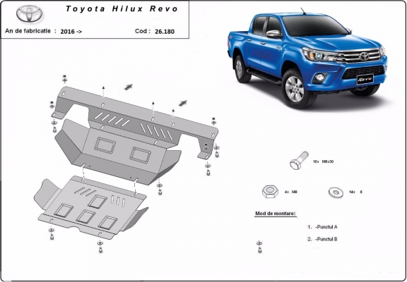 Steel sump guard for the protection of the engine and the radiator for Toyota Hilux Revo
