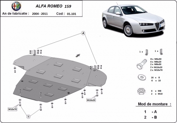 Steel sump guard for Alfa Romeo 159
