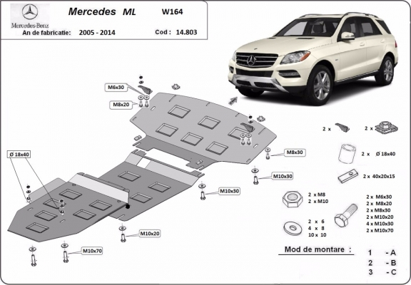 Steel sump guard for Mercedes ML W164