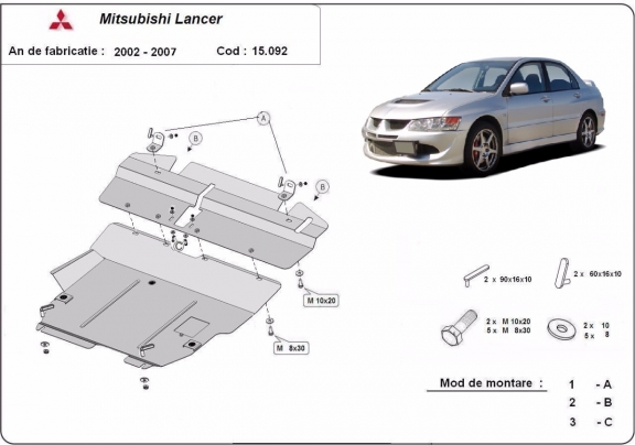 Steel sump guard for Mitsubishi Lancer