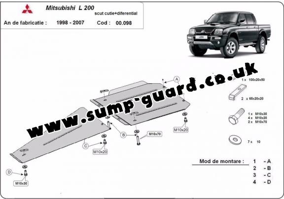 Steel gearbox and differential guard for Mitsubishi L 200