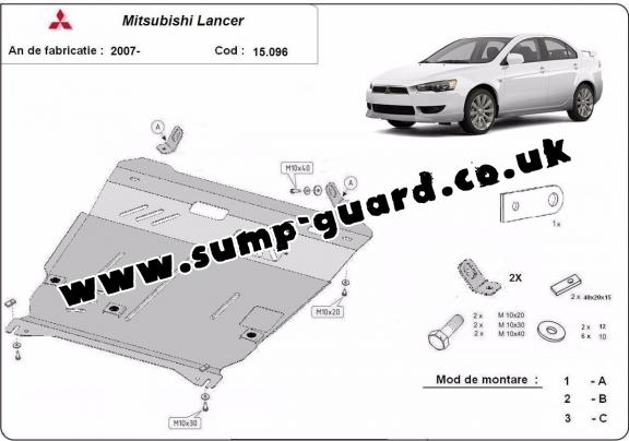 Steel sump guard for the protection of the engine and the gearbox for Mitsubishi Lancer