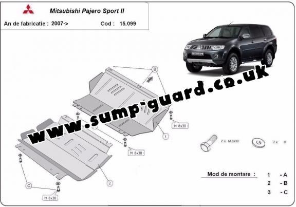 Steel sump guard for the protection of the engine and the radiator for Mitsubishi Shogun Sport 2