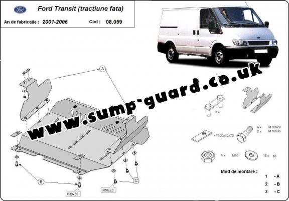 Steel sump guard for the protection of the engine and the gearbox for Ford Transit - FWD