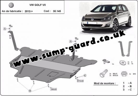 Steel sump guard for the protection of the engine and the gearbox for VW Golf 7 - manual gearbox