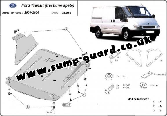 Steel sump guard for the protection of the engine and the gearbox for Ford Transit - RWD