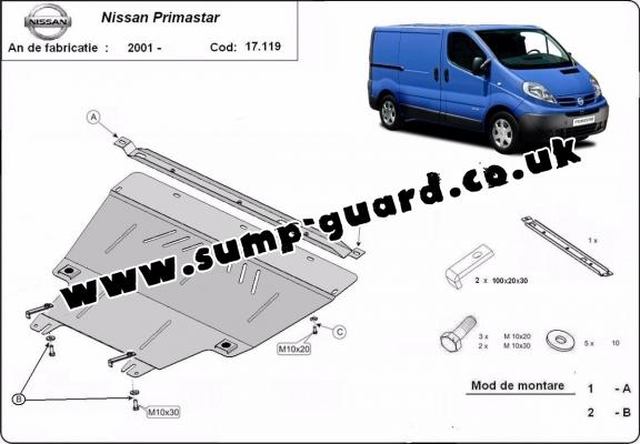 Steel sump guard for Nissan Primastar