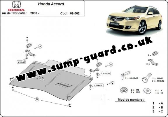 Steel sump guard for the protection of the engine and the gearbox for Honda Accord