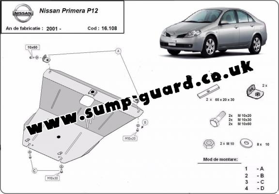 Steel sump guard for Nissan Primera P12