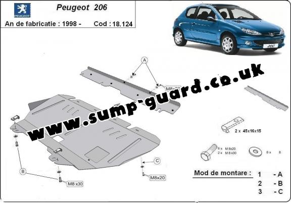 Steel sump guard for Peugeot 206