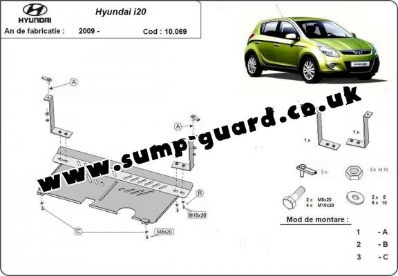 Steel sump guard for the protection of the engine and the gearbox for Hyundai i 20