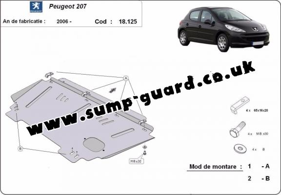 Steel sump guard for Peugeot 207