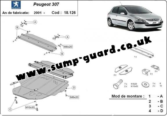 Steel sump guard for Peugeot 307