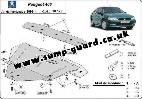 Steel sump guard for the protection of the engine and the gearbox for Peugeot 406