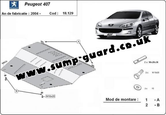 Steel sump guard for Peugeot 407