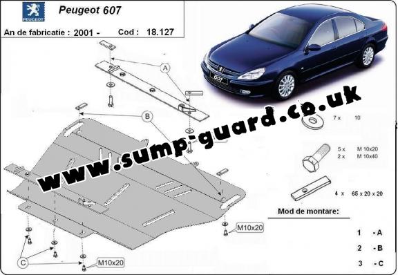 Steel sump guard for Peugeot 607