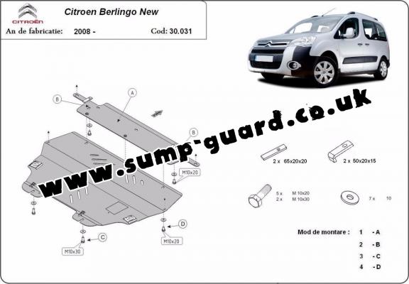 Steel sump guard for Citroen Berlingo