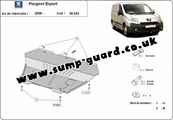 Steel sump guard for the protection of the engine and the gearbox for Peugeot Expert