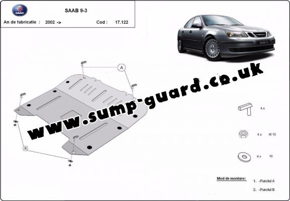 Steel sump guard for the protection of the engine and the gearbox for Saab 9-3