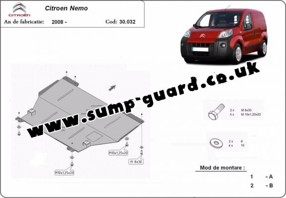 Steel sump guard for Citroen Nemo