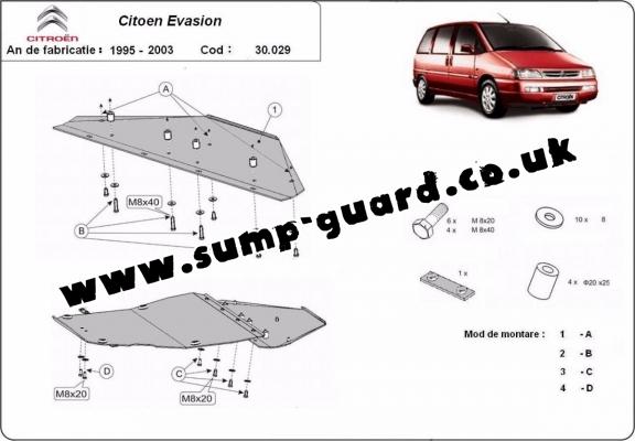 Steel sump guard for Citroen Evasion