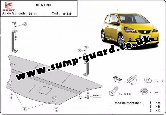 Steel sump guard for the protection of the engine and the gearbox for Seat Mii