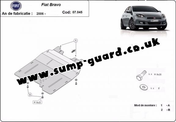 Steel sump guard for the protection of the engine and the gearbox for Fiat Bravo