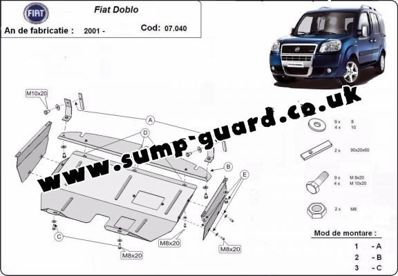 Steel sump guard for the protection of the engine and the gearbox for Fiat Doblo