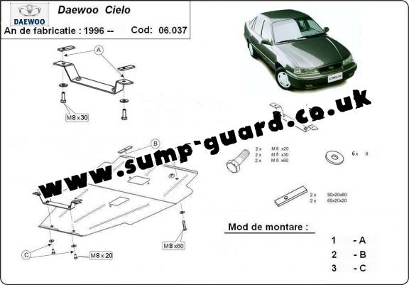 Steel sump guard for Daewoo Cielo