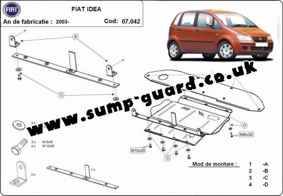 Steel sump guard for the protection of the engine, gearbox and differential for Fiat Idea