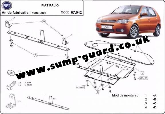 Steel sump guard for the protection of the engine, gearbox and differential for Fiat Palio