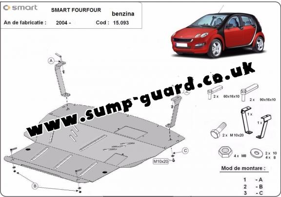 Steel sump guard for the protection of the engine and the gearbox for Smart FourFour petrol