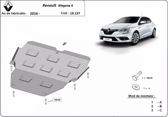 Steel sump guard for Renault Megane 4