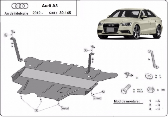 Steel sump guard for Audi A3 (8V)