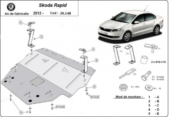 Steel sump guard for Skoda Rapid